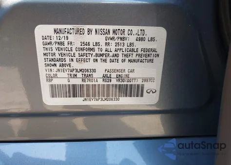 2020 Infiniti Q50 Luxe из США, поврежденный, VIN JN1EV7AP3LM206330